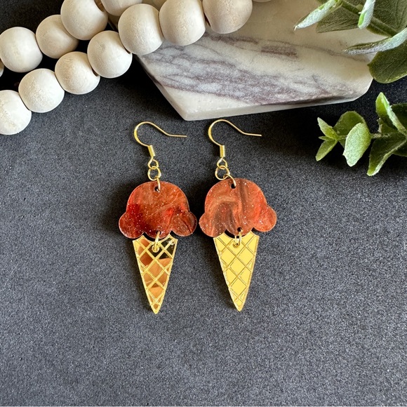 Chocolate Ice cream Earrings lightweight trendy Gold Earrings - Picture 6 of 10